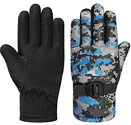 IBLUELOVER Gants de Ski Enfants Gants Hiver Fille Garçon Gants Imperméable Coupe Vent Gants Sports Thermiques avec Doublure Peluche Gloves pour Vélo Moto Snowboard Snowmobile Cyclisme 8 à 12 Ans