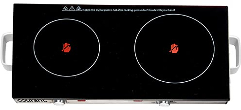 Courant Electric Double Infrared Burner, Ceramic Glass Hot Plates Cooktop, 1700W - Stainless Steel