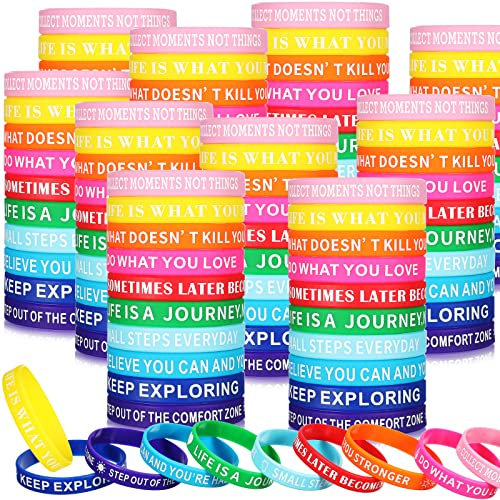 Gummi-Armbänder mit motivierendem Zitat, bunt, inspirierend, Silikon-Armbänder, inspirierende Stretch-Armbänder, Gummi für Damen, Herren, Teenager, Party-Geschenke, 200 Stück