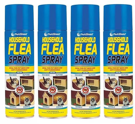 4 x Flea Spray for House Kills Flea Instantly Household Flea treatment for the home Dog Beds Cat Beds Hutches Kennels and Carpets Tick Protection Soft Furnishings 200ml