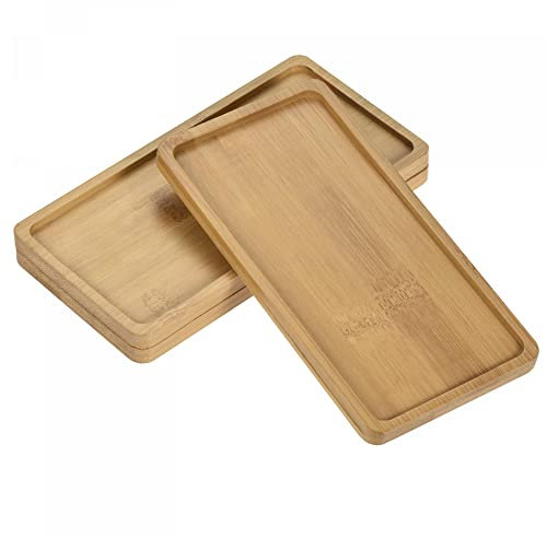 sourcing map 3 Stück Untersetzer für Blumentöpfe 17,5x8,8cm rechteckige Blumen Abtropfschale aus Bambus für den Innenbereich