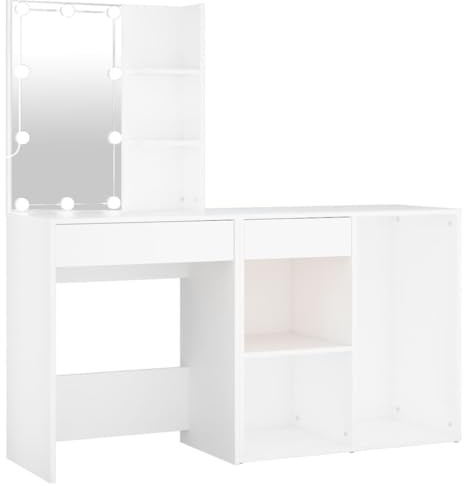 vidaXL LED-Schminktisch mit Schrank Weiß Holzwerkstoff
