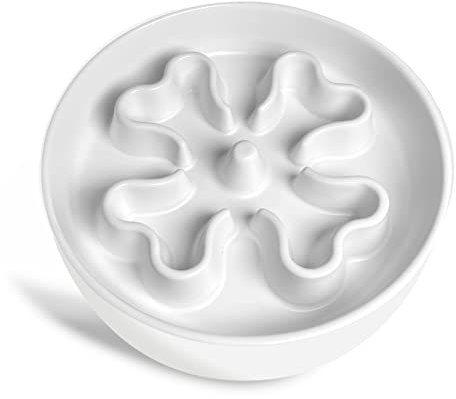 Gocess Slow Feeder,Ceramic-Slow Feeder Dog Bowls Medium Breed,Puzzle Food Bowl Maze,2.5 Cups Slow Feed Dog Bowl for Medium Dogs,White