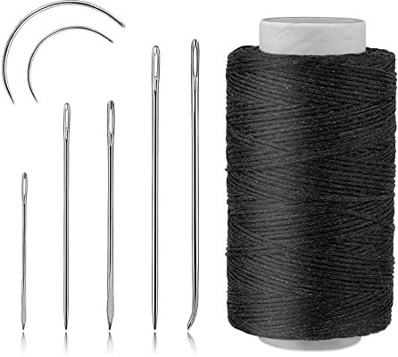 Namner Leder Faden, 150D Leder Wachsfaden150 m, Wohnung Ledergarn Gewachst, Buchbinden Garn, Ledernähgarn mit Ledernähnadeln für Lederhandwerk, Heimwerken und Reparieren von Lederartikeln, Schwarz