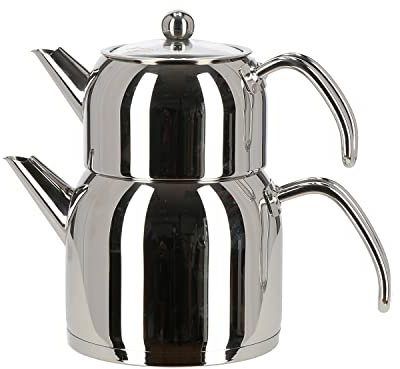 Teekanne Edelstahl Caydanlik Teekocher Wasser/Tee-Kessel Wasserkessel 3L, Teekessel 1,5L Griff Silber