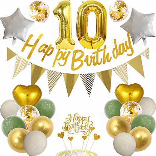 Yunchu Online Luftballon 10. Geburtstag Dekoration 10 Jahr Junge Mädchen Grün Gold Party Deko 10 Geburtstag Party Deko Ballon