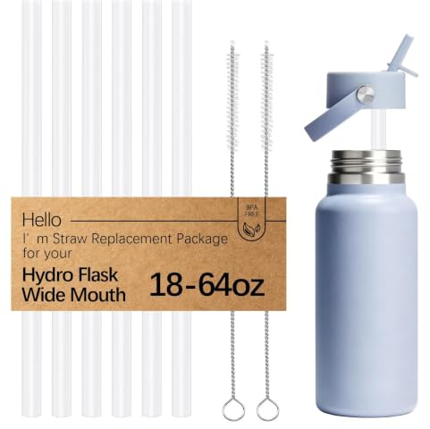 WK ieason Replacement Plastic Straws Reusable Drinking Starws Compatible with Hydro Flask Water Bottle 18-64oz and Other Brands with 2 Straw Brushes, Non Toxic Clear Straws