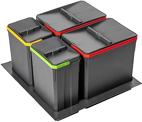 GTV - Set di pattumiera AxiSpace, per cassetti e armadi con larghezza 600 mm, set composto da contenitori da 2 x 15 l, 2 x 7 l, pattumiera in plastica con particelle di grafene, colore antracite