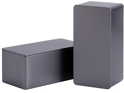 Tianhui Rectangle Metal Boxes Tin container for Small Storage Container Kit with Lid Keeping Biscuit,Tea,Coffee,Cookies, Food,Flour,Baked Goods Storage 6.3 x 3.15 x 2.68 inch (Grey)