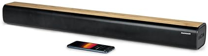 THOMSON Barre de Son Bluetooth 5.0 200W – Sans fil- Design Noir & Bois – USB, Optique, AUX, Fixation Murale – 86 cm- télécommande- SB402BT