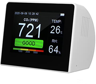 Irfora Desktop CO2 / RH/Temp. 3-in-1-Multifunktions-Luftqualitätsdetektor Temperatur-Feuchtigkeits-Monitor Innen- / Außen-CO2-Messgerät Tester 3,5-Zoll-Digital-Hygrothermograph mit wiederaufladbarer