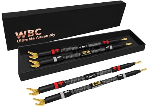 WORLDS BEST CABLES 4 Units - 6 Inch Ultimate - 8 AWG - Ultra-Pure OFC - Premium Audiophile HiFi Speaker Jumper Cables with Eminence Gold Banana & Spade Plugs & Carbon Tweed Jacket