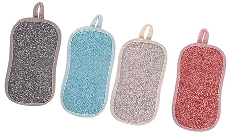 SOLUSTRE 4pcs Reusable Dish Cloth Dishwashing Sponge Pad, Double Side Kitchen Cleaning with Strong Water Absorption, Clean Decontamination, for Family Daily Random Color