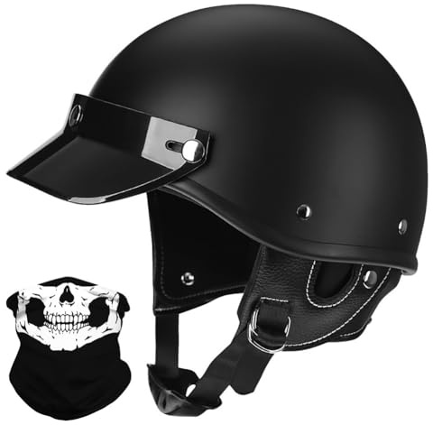 Vintage Motorrad Halbhelme Retro JetHelm Halbschalenhelm mit ECE Deutsche Motorradhelm Scooter-Helm mit Abnehmbarer Krempe und Herausnehmbares Innenfutter für Moped Cruiser Chopper