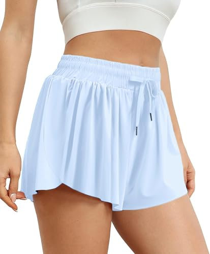 VIGVAN Shorts Damen Sommer Sport Shorts Kurze Hose 2 in 1 Flowy Running Shorts Yoga Biker Shorts Schnelltrocknende Gym Fitness Shorts Sportrock Damen (Weiß, S-1)