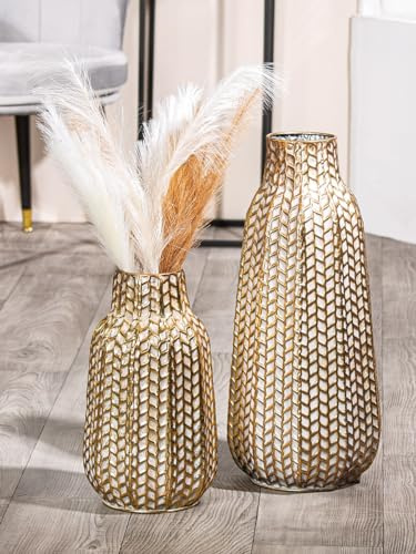 Casablanca Deko Vase groß - Moderne Metallvase Dekoration Pampasgras Wohnzimmer - Geschenk Geburtstagsgeschenk - Farbe: Gold Höhe 38 cm
