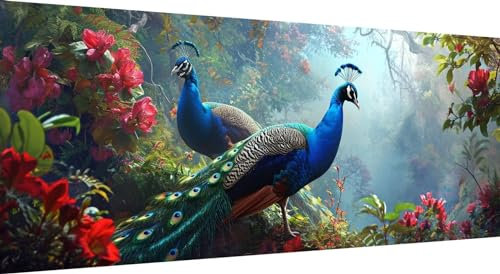 Qiaoqoo Pfau Diamond Painting xxl 225x90cm, 5D DIY Diamant Painting Bilder Blume Diamand Painting Kinder mit Diamond-Painting Zubehör, Groß Diamant kunst Basteln Erwachsene, Home Décor Malerei
