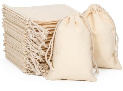 packra Baumwollsäckchen mit Kordelzug, Stoffbeutel Kleine Säckchen zum Bemalen Adventskalender zum Befüllen DIY Geschenkbeutel für Weihnachten Kindergeburtstag Hochzeit (10x14cm/24pcs)