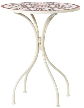 Beliani Table de Balcon Vintage Bistrot Extérieur 60 cm en Métal avec Plateau en Mosaïque Blanche Spello