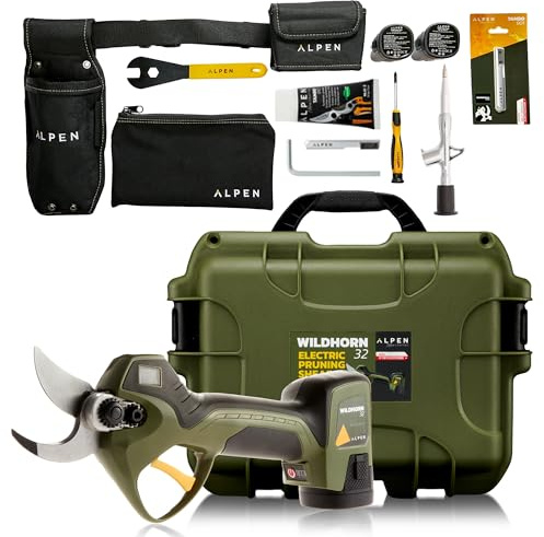 Alpen Swiss Tools Wildhorn 32 Akku-Astschere - elektrische Gartenschere Ø 32 mm, FELCO HSS-Klinge, LCD-Display, 3 Akkus, Profi-Set mit Zubehörkoffer, Schweizer Qualität für präzise Schnitte