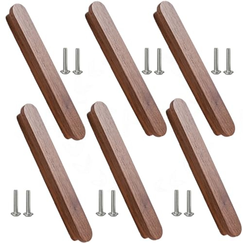 SANCHAKOU Schubladen Knöpfe 6 Stück Geformter Schranktürgriff Aus Massivholz Möbelschubladenschrank Holzgriff Schwarzer Nussbaum 160Mm