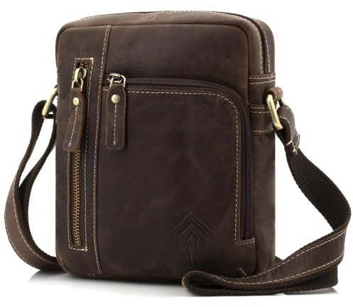 ekavale Umhängetasche Herren Klein Leder Männerhandtasche aus Echtleder Herren Crossbody Bag Leder Schultertasche für Alltag und Reisen (Wood)