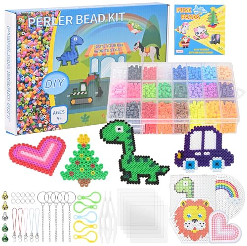 LUXECOVE Bügelperlen-Set, 7000 5 mm Aufsteckperlen, DIY-Bügelperlen-Nachfüllung, geeignet für Kinder ab 3 Jahren, bügelperlen platte farbenfroh und kreativ handgefertigt