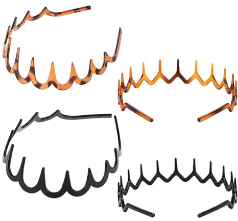 JIHUOO Zickzack-Stirnbänder aus Kunststoff, gewellt, Zahnkamm, Haarband, Zähne, Haarreifen, Wellen-Haarbänder, rutschfeste Haarbänder, Sport-Haarband, müheloses Haarzubehör für Damen, 4 Stück