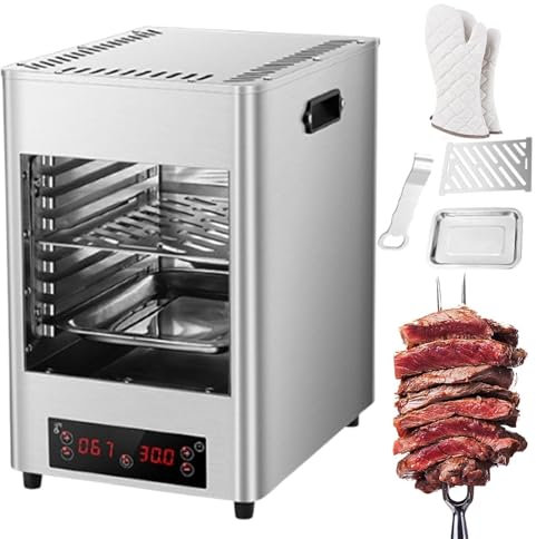 Asador EléCtrico Para Carne De 1700 W + Guantes, Con 8/10 Ranuras Para Asar, Asado A Alta Temperatura De 800 ℃, Precalentamiento RáPido De 5 Minutos, Tiempo Y Temperatura Ajustables,A1