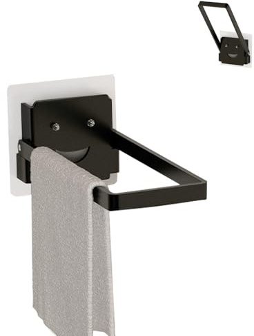 Kaizuca Porte-Serviettes Noir, 25cm Autocollant Porte Serviette Salle De Bain sans Percage, Étagère à Serviettes en Acier Inoxydable Fixation Murale pour Salle de Bain, Cuisine et Balcon