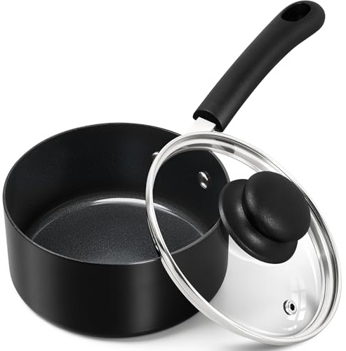 MICHELANGELO Nonstick Saucepan with Lid, Ceramic Sauce Pan Sets, Easy to Clean Sauce Pans, Multi-Purpose Cooking Pots, 1QT, Black