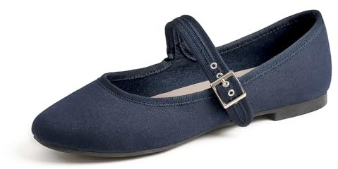 Feversole Women's Textile Mary Jane Fashion，Femmes élégantes Chaussures décontractées Ballerines Fond Mou Confortable Marche Quotidienne Mary Jane Chaussures de Mode Marine Toile Taille 38
