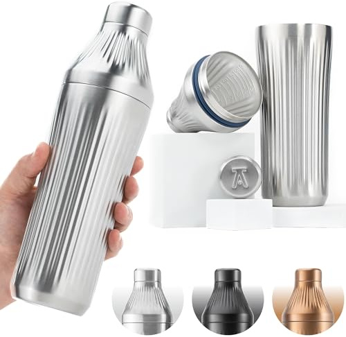 Elevated Craft Diamond Edition Hybrid Cocktail Shaker Set - Premium Vacuum Insulated Stainless Steel, 28 oz, Includes Built-in Strainer, Precise Measuring Top & XL Polishing Cloth - Martini Shaker