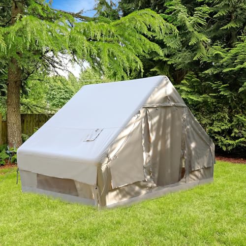 Ollewiellan XXL Aufblasbares Gampingzelt mit Kaminöffnung & Dachfenster für Personen - Wasserdicht Oxford-Stoff, Schnell Aufbau - Ideal für Camping & Outdoor (300x210x200cm)