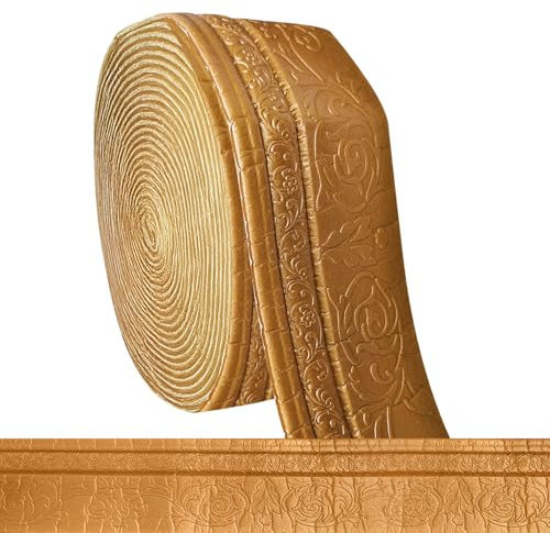 Bordo autoadhesivo – 10 m x 10 cm x 5 mm – molduras de estuco 3D autoadhesivas, impermeables, borde para pared, listones, autoadhesivos, para esquinas, líneas, techo, cobre