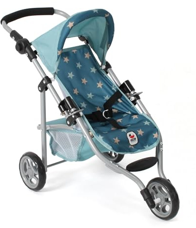 Bayer Chic 2000 – dockvagn Lola, barnvagn för dockor upp till ca 50 cm storlek, joggingvagn, dockjoggare, dockvagn, stjärna turkos