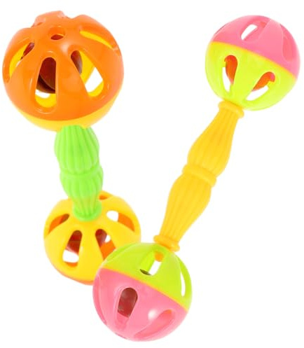 OFFIGAM 2pc Parrots Sand Hammer Shaker Educational Dual-head Rattle Toys for Birds Interactive Music Instruments Pet Training Play Random Style