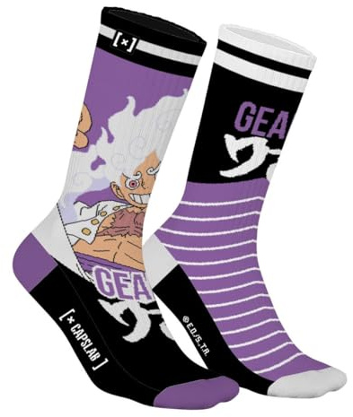 Capslab One Piece Socken Monkey D. Ruffy – Offiziell lizenzierte Anime-Socken – Bequeme Baumwollsocken mit Ruffy Gear 5 – - 39-42