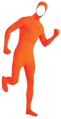 Orange Carnival Costume, Open Face Cosplay Jumpsuit Full Body Suit Tight Women Men Full Body Slenderman Costume, Second Skin, Ideal for Halloween, Carnival & Masquerade Balls, Unisex Adult Costume