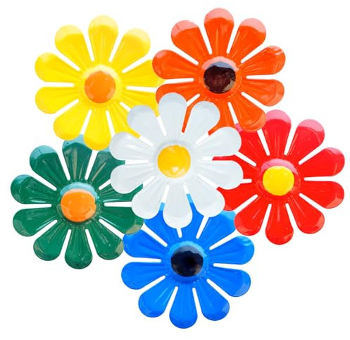 KASESSS 6 Pcs Metal Flower Wall Art Decor, Wall Decor, Garden Decorations, Colorful Garden Fence Decorations, 3D Outdoor wall Art, Metal Artwork for garden Living Room Patio Indoor Backyard Balcony