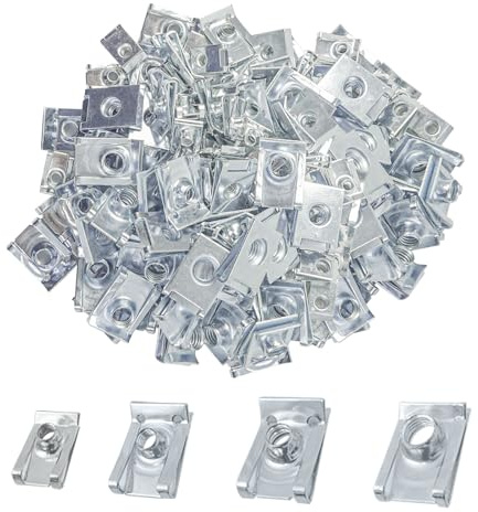 SyiXute 90 Pezzi U Clip Fissaggio Auto,M4 M5 M6 M8,Dadi a Clip a U e Bulloni Viti Autofilettanti,Set Dado a Clip Filettato in Acciaio Inossidabile per Carrozzeria Pannelli Auto Carene