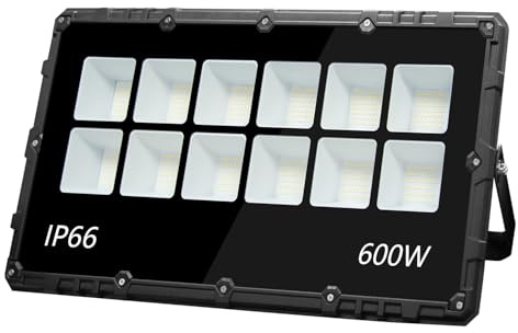 loyal Foco LED de Exterior 600W, Proyector Ultrabrillante 6000 K Blanco Frío 60000 LM - Resistente al Agua IP66, Ajustable con Soporte para Jardín, Garaje
