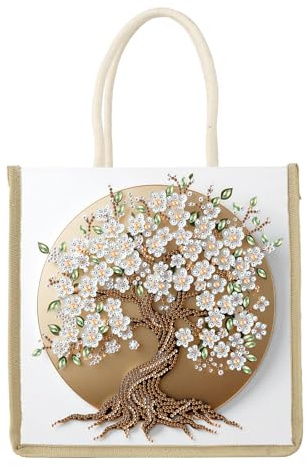 JISHSHAY Diamond Painting Bolso de mano Árbol de la vida Diamante Painting Bolso Corridas Árbol Bordado Diamante Cabas de Playa Bordado Tote Bag Puzzle Punto de Cruz Cesta Carreras 26×26,5cm