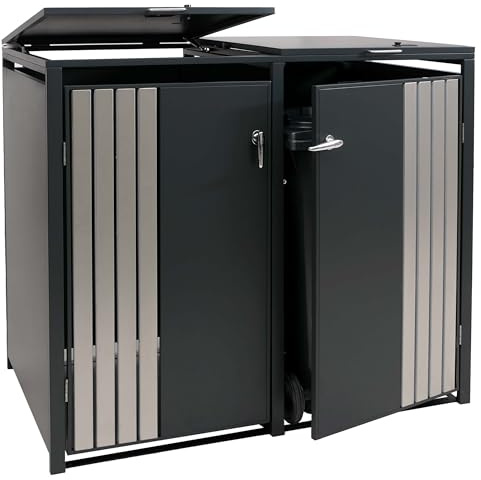 Mendler 2er-Mülltonnenverkleidung HWC-O67- anthrazit Edelstahl | Mülltonnenbox, mit Deckel, Metall, 122x132x84cm, 53kg