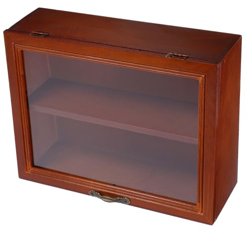 DECOMELODY Vintage Schaukasten Holz Tisch und Wandvitrine mit Acrylklappe 2 Ebenen zum Aufbewahren und Präsentieren von Figuren und Sammlerstücken