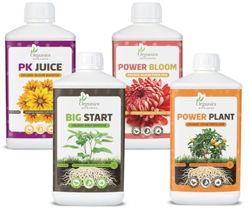 Organics Nutrients Organischer Flüssigdünger Set – Big Start, Power Plant, Power Bloom & PK Juice – Bio Flüssigdünger für Gemüse & Pflanzen (1 L)