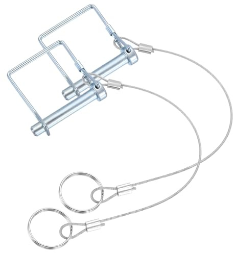 PATIKIL 2 Pcs Trailer Coupler Pins, 5/16 x 1-9/16 (8mm x 50mm) Square Shaft Locking Pin with Ear Extended Cord Quick Release Ring Round Arch Wire Retainer for Farm Trailers Hitches