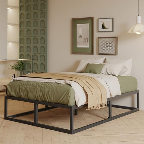 EMODA Bettgestell 140 x 200 cm mit lattenroste, 36cm hoch viel Stauraum | Doppelbett, Stabiles Metallbett, Einfache Montage, Geräuschlos, Schwarz