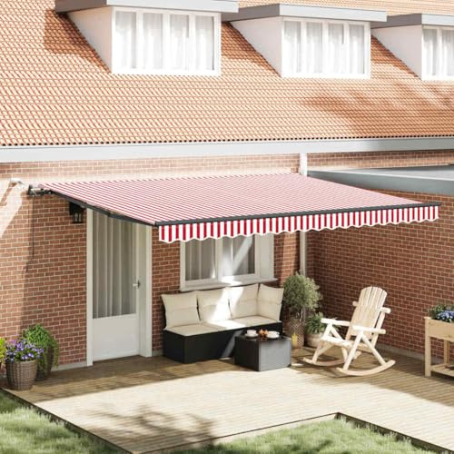Brise-vue pour balcon - Sans perçage - Store rétractable avec rouge et blanc - 450 x 350 cm - Tissu pour jardin et balcon