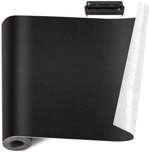 Kunstleder selbstklebend Meterware 30 x 100cm Reparaturfolie, Schwarz | Leder Vinyl Reparatur Patch Set für Möbel/ Sofas/ Stühle/ Autositze/ Schränke/ Handtaschen Kratzer Risse Löcher